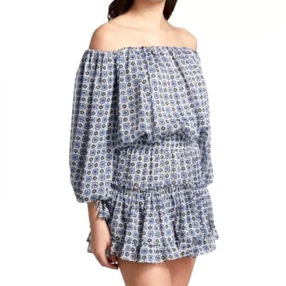 NWT MISA Los Angeles Zonia Off Shoulder‎ Chiffon Mini Dress Ruffle Pleated SMALL - Picture 1 of 15